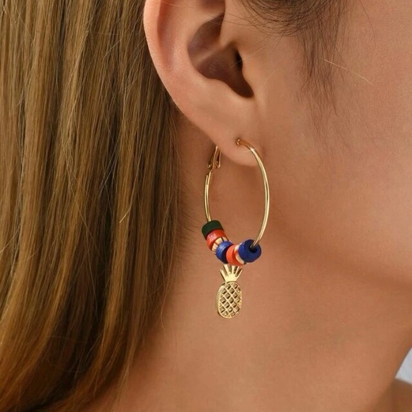 🍍 Pineapple Hoop Gold Earrings NWT - Picture 3 of 5